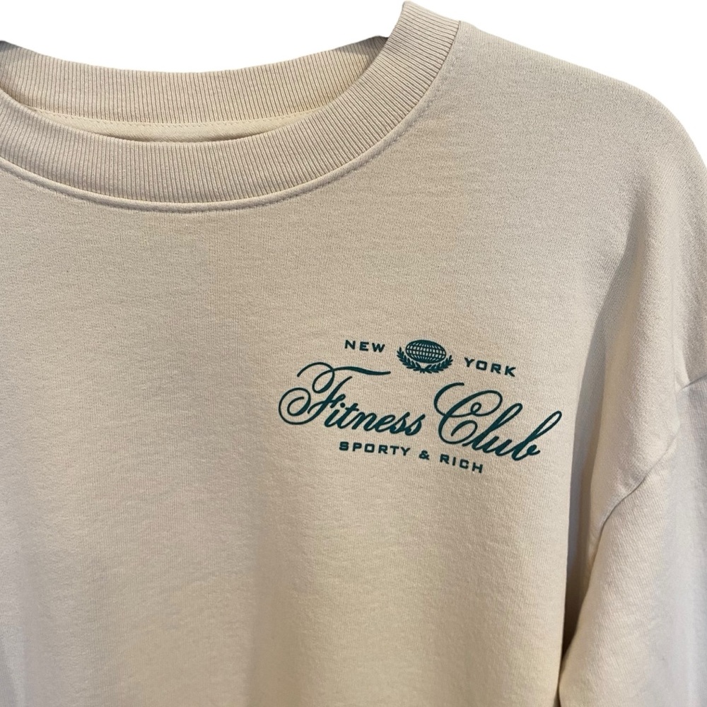 Sporty & Rich New York Fitness Club Crewneck Sweatshirt In Cream - Picture 3 of 9